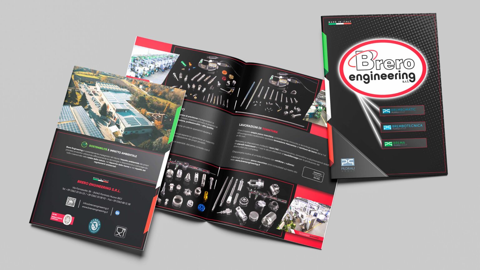 Brochure aziendale su richiesta, completa di testi, servizio fotografico e grafica personalizzata, stampata.